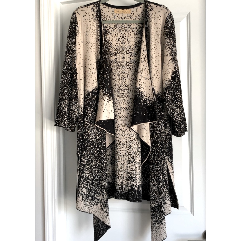 NIPON BOUTIQUE Black and Off White Front Flap Sweater